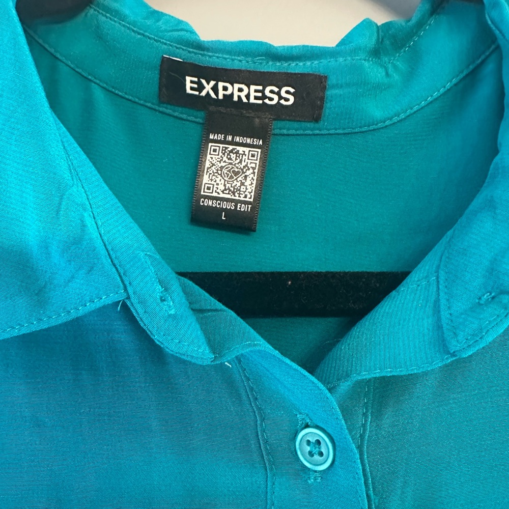 Express Turquoise Button-Up High/Low Dress - Picture 2 of 3
